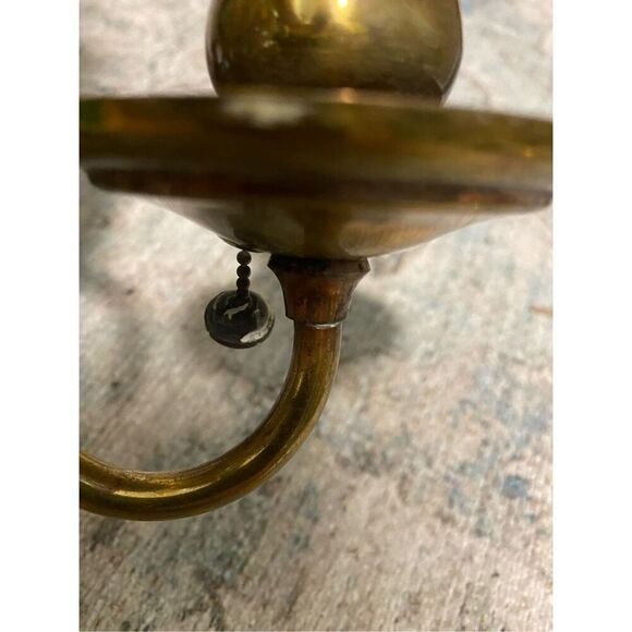 Antique Solid Brass Dutch Colonial Style Wall Sconce with Pull Two Light - Picture 5 of 6